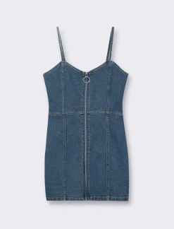 Piazza Italia Abito con bretelle denim corto con dettaglio zip davanti. - DENIM SCURO Blu New
