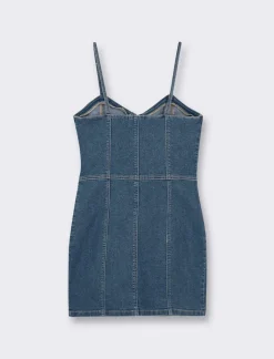 Piazza Italia Abito con bretelle denim corto con dettaglio zip davanti. - DENIM SCURO Blu New