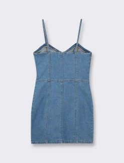 Piazza Italia Abito con bretelle denim corto con dettaglio zip davanti. - Denim Blu Best