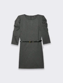 Piazza Italia Abito corto con cintura e manica a 3/4 arricciata - Gessato Stampato Sale