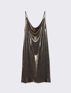 Piazza Italia Abito corto in lurex con scollo vulcano e bretelline - Bronzo Marrone Cheap