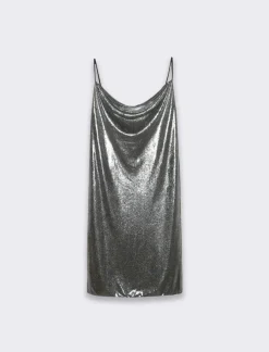 Piazza Italia Abito corto in lurex con scollo vulcano e bretelline - Argento Discount