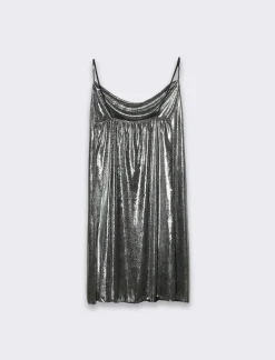 Piazza Italia Abito corto in lurex con scollo vulcano e bretelline - Argento Discount