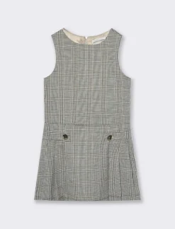 Piazza Italia Abito elegante da bambina con fantasia pied de poule e bottoni gioiello - Fantasia Multicolore New