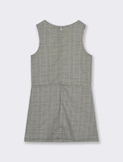 Piazza Italia Abito elegante da bambina con fantasia pied de poule e bottoni gioiello - Fantasia Multicolore New