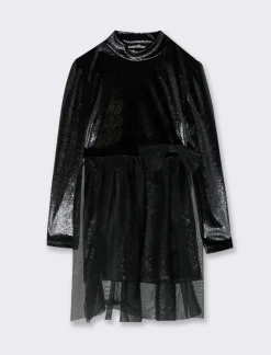 Piazza Italia Abito elegante da bambina in tessuto brillante - Nero Store