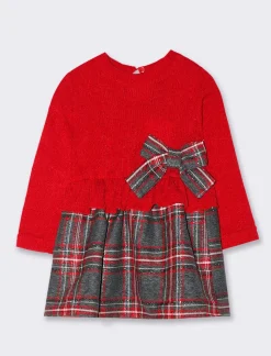 Piazza Italia Abito elegante da neonata in maglina e tessuto tartan - Rosso Store