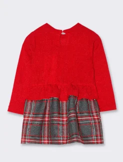 Piazza Italia Abito elegante da neonata in maglina e tessuto tartan - Rosso Store