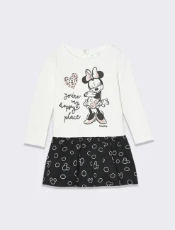 Piazza Italia Abito in felpa, in due colori, con gonna a fantasia e stampa di Minnie sul davanti. - sporco Bianco Fashion