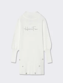 Piazza Italia Abito in maglia a coste con collo e polsini alti - sporco Bianco New