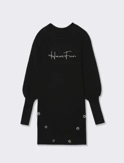 Piazza Italia Abito in maglia a coste con collo e polsini alti - Nero New