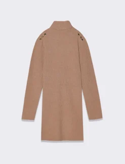 Piazza Italia Abito in maglia collo alto e bottoncini - biscotto Beige New