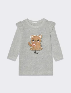 Piazza Italia Abito in maglia con applicazioni in pelliccia e paillettes - mel. Grigio Cheap