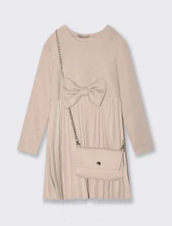 Piazza Italia Abito in maglia con fiocco e borsetta - Beige Cheap