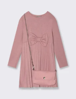 Piazza Italia Abito in maglia con fiocco e borsetta - Rosa Flash Sale