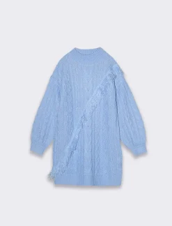 Piazza Italia Abito in maglia da bambina con frangia obliqua - Azzurro Cheap