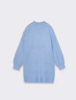 Piazza Italia Abito in maglia da bambina con frangia obliqua - Azzurro Cheap