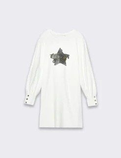 Piazza Italia Abito in maglina con applicazione in paillettes - sporco Bianco New