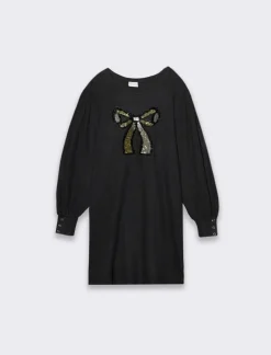 Piazza Italia Abito in maglina con applicazione in paillettes - Nero Store