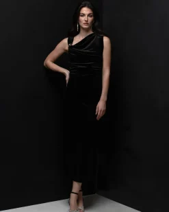 Piazza Italia Abito loungette in velluto con accessorio sulla spalla - Nero Flash Sale