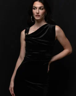 Piazza Italia Abito loungette in velluto con accessorio sulla spalla - Nero Flash Sale