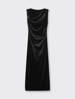 Piazza Italia Abito loungette in velluto con accessorio sulla spalla - Nero Flash Sale