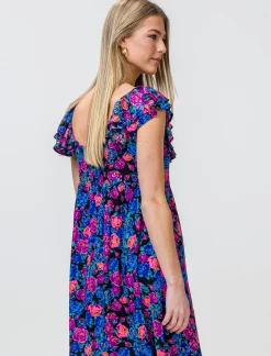 Piazza Italia Abito lungo fantasia con rouches su spalle e davanti. - var 1 Clearance