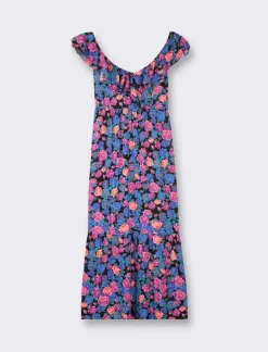 Piazza Italia Abito lungo fantasia con rouches su spalle e davanti. - var 1 Clearance