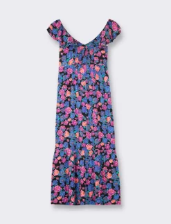 Piazza Italia Abito lungo fantasia con rouches su spalle e davanti. - var 1 Clearance