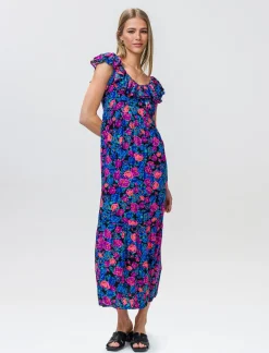 Piazza Italia Abito lungo fantasia con rouches su spalle e davanti. - var 1 Clearance