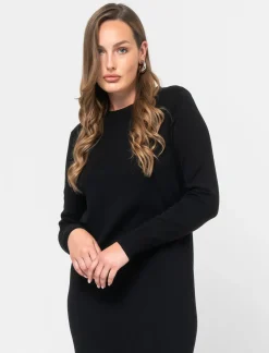 Piazza Italia Abito lungo in filato morbido paricollo - Nero Cheap