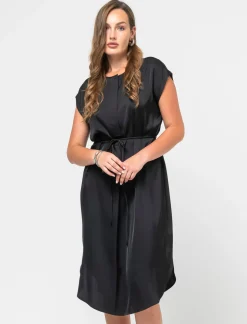 Piazza Italia Abito midi mezza manica vestibilità regular effetto raso - Nero Best Sale