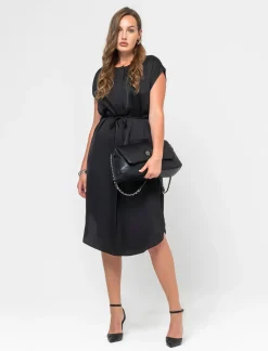 Piazza Italia Abito midi mezza manica vestibilità regular effetto raso - Nero Best Sale