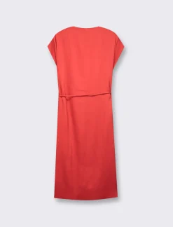 Piazza Italia Abito midi mezza manica vestibilità regular effetto raso - Rosso Clearance