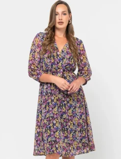 Piazza Italia Abito midi stampato manica 3/4 con elastico in vita e fusciacca - var 1 Flash Sale