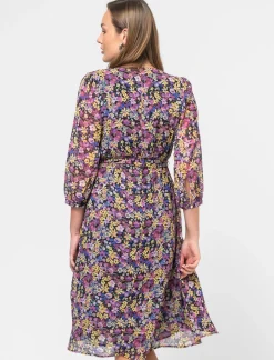 Piazza Italia Abito midi stampato manica 3/4 con elastico in vita e fusciacca - var 1 Flash Sale