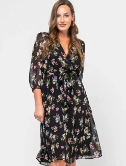 Piazza Italia Abito midi stampato manica 3/4 con elastico in vita e fusciacca - var 2 Online