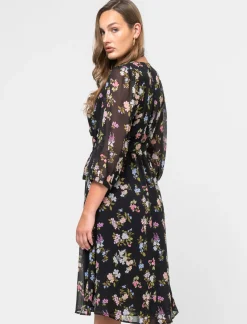 Piazza Italia Abito midi stampato manica 3/4 con elastico in vita e fusciacca - var 2 Online