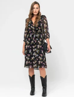 Piazza Italia Abito midi stampato manica 3/4 con elastico in vita e fusciacca - var 2 Online