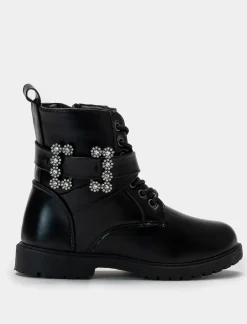 Piazza Italia Anfibio con cinturino gioiello con lacci, zip sul lato interno e fondo roccia - Nero Store