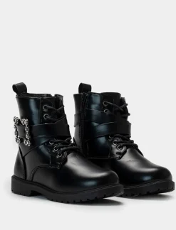 Piazza Italia Anfibio con cinturino gioiello con lacci, zip sul lato interno e fondo roccia - Nero Store