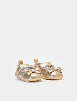 Piazza Italia Ballerina in tessuto dorato con fiocco e suola antiscivolo - Oro Fashion