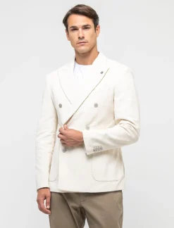 Piazza Italia Blazer doppio petto in velluto, formal fit con rever classico - ecru Beige Cheap