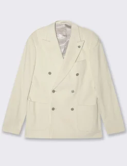 Piazza Italia Blazer doppio petto in velluto, formal fit con rever classico - ecru Beige Cheap