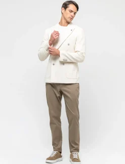 Piazza Italia Blazer doppio petto in velluto, formal fit con rever classico - ecru Beige Cheap