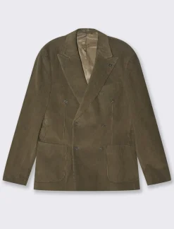 Piazza Italia Blazer doppio petto in velluto, formal fit con rever classico - kaki Verde Cheap