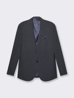 Piazza Italia Blazer in tessuto fantasia gessata con colletto a revers classici - Blu Discount