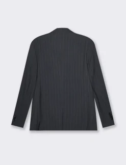 Piazza Italia Blazer in tessuto fantasia gessata con colletto a revers classici - Blu Discount