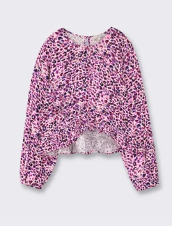 Piazza Italia Blusa elegante in viscosa con stampa all over e balza asimmetrica sul davanti con apertura a goccia - Viola Clearance