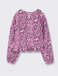 Piazza Italia Blusa elegante in viscosa con stampa all over e balza asimmetrica sul davanti con apertura a goccia - Viola Clearance